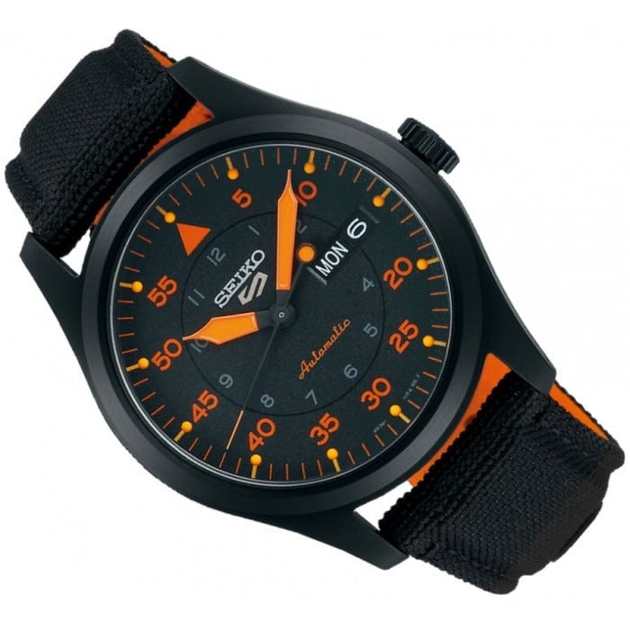 Seiko 5 Sports Flieger Pilot Automatic Black Dial Black Nylon Strap Watch for Men - SRPH33K1 - Image 2